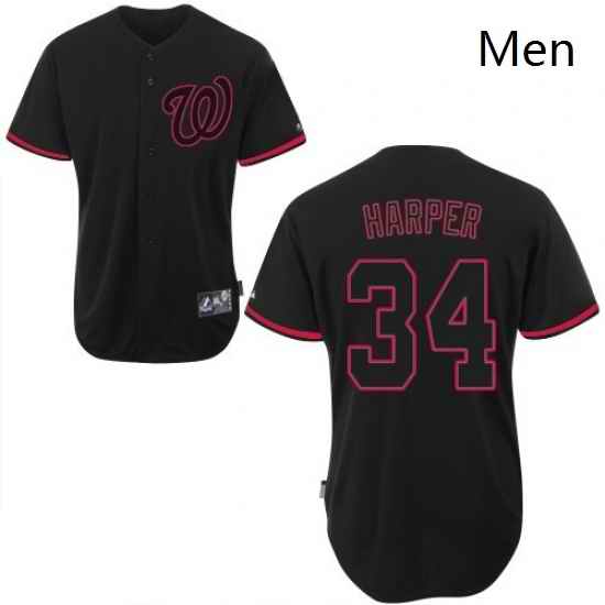Mens Majestic Washington Nationals 34 Bryce Harper Authentic Black Fashion MLB Jersey